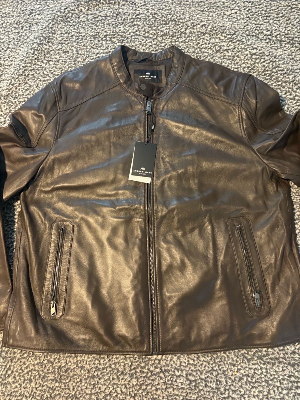 Andrew Marc New York Men’s Size XXL Brown Leather Moto Jacket NWT!